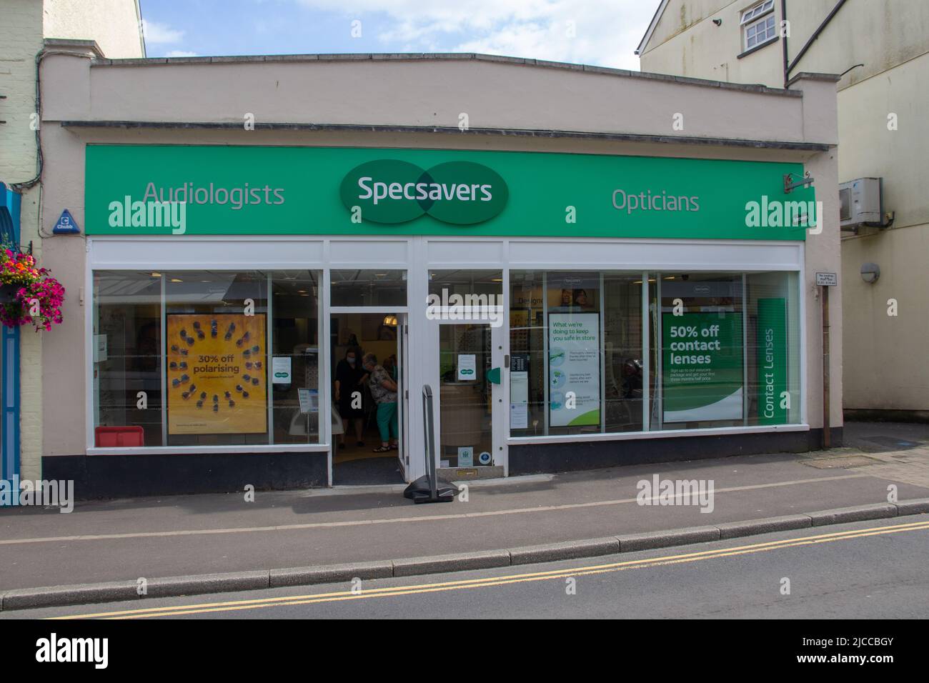 TIVERTON, UK - JUNE 30, 2021 branch of Specsavers opticians and audiologists on Gold Street Stock Photo
