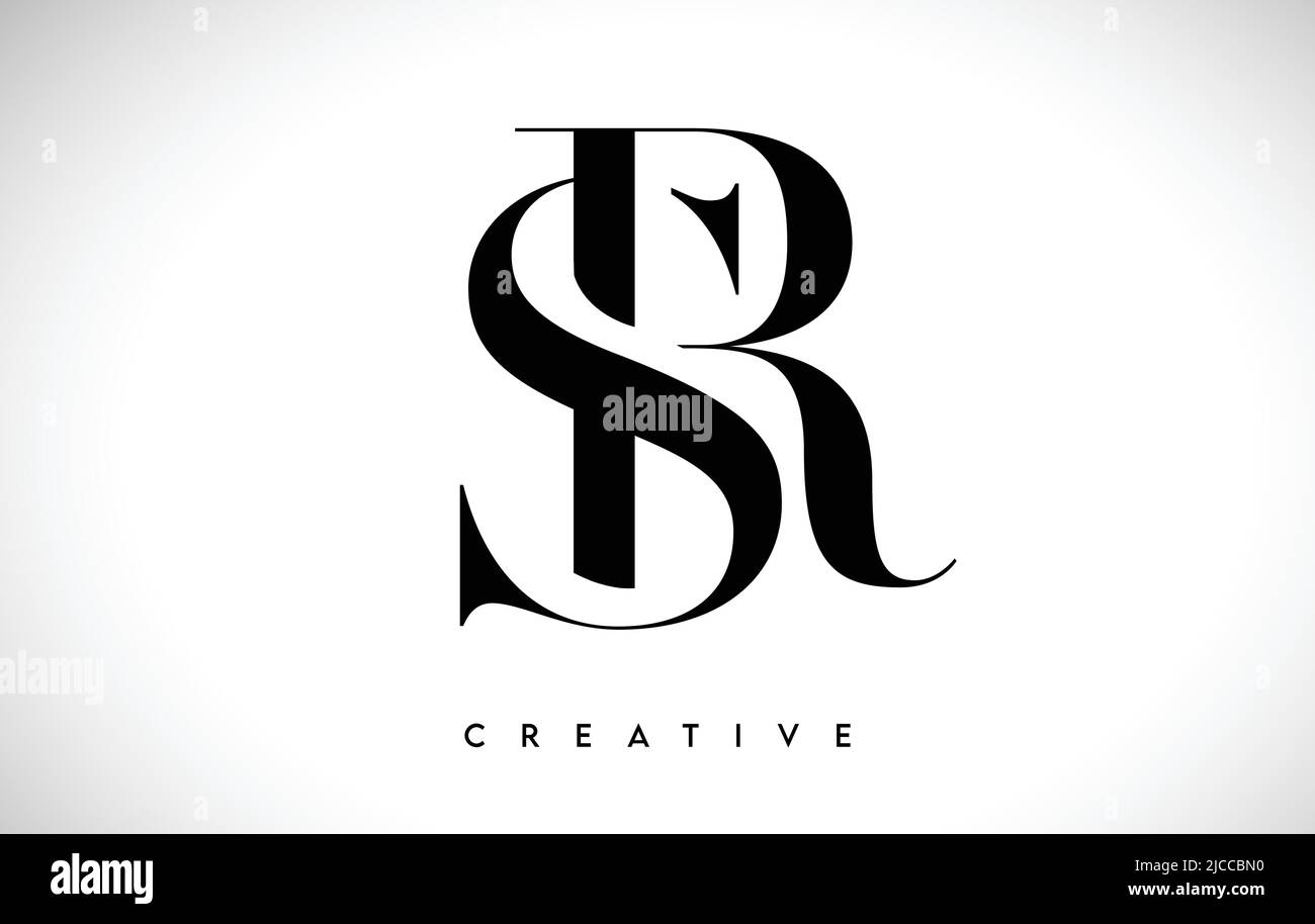 SR Artistic Letter Logo Design with Creative Serif Font in Black and ...
