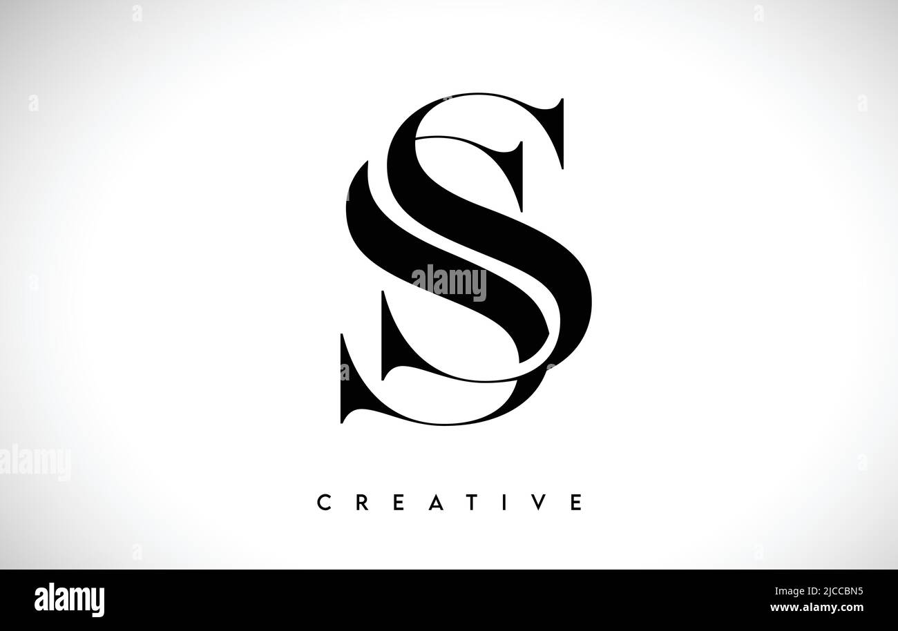 SS Artistic Letter Logo Design with Creative Serif Font in Black and ...