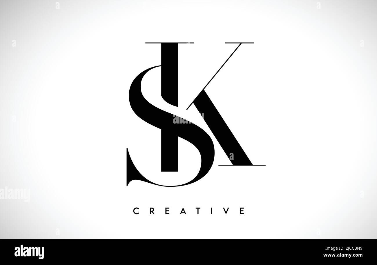 SK Artistic Letter Logo Design with Creative Serif Font in Black and ...