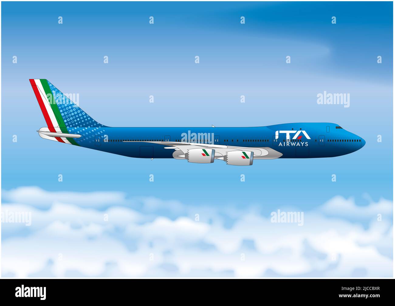 ITA Airways, Boeing 747, airline passenger plane, vector file, illustration Stock Photo
