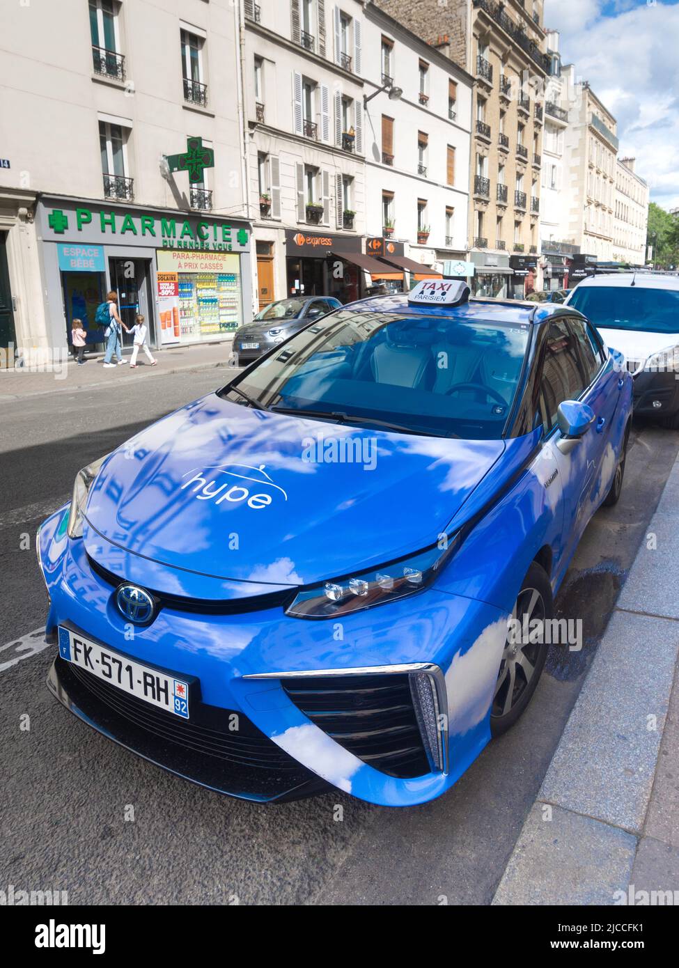'Hype' hydrogen fueled Toyota city taxi - Paris, France. Stock Photo