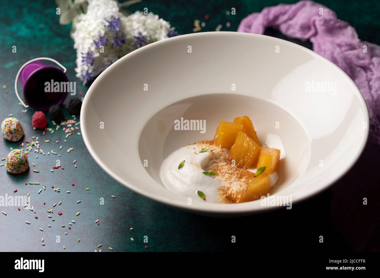 pineapple dessert with coconut cream Stock Photo Alamy