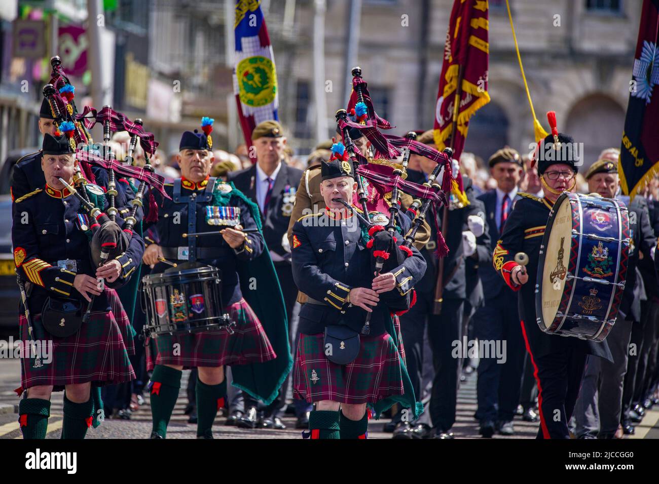 Members of the 2nd Battalion the Scots Guards, march through the streets of Blackpool