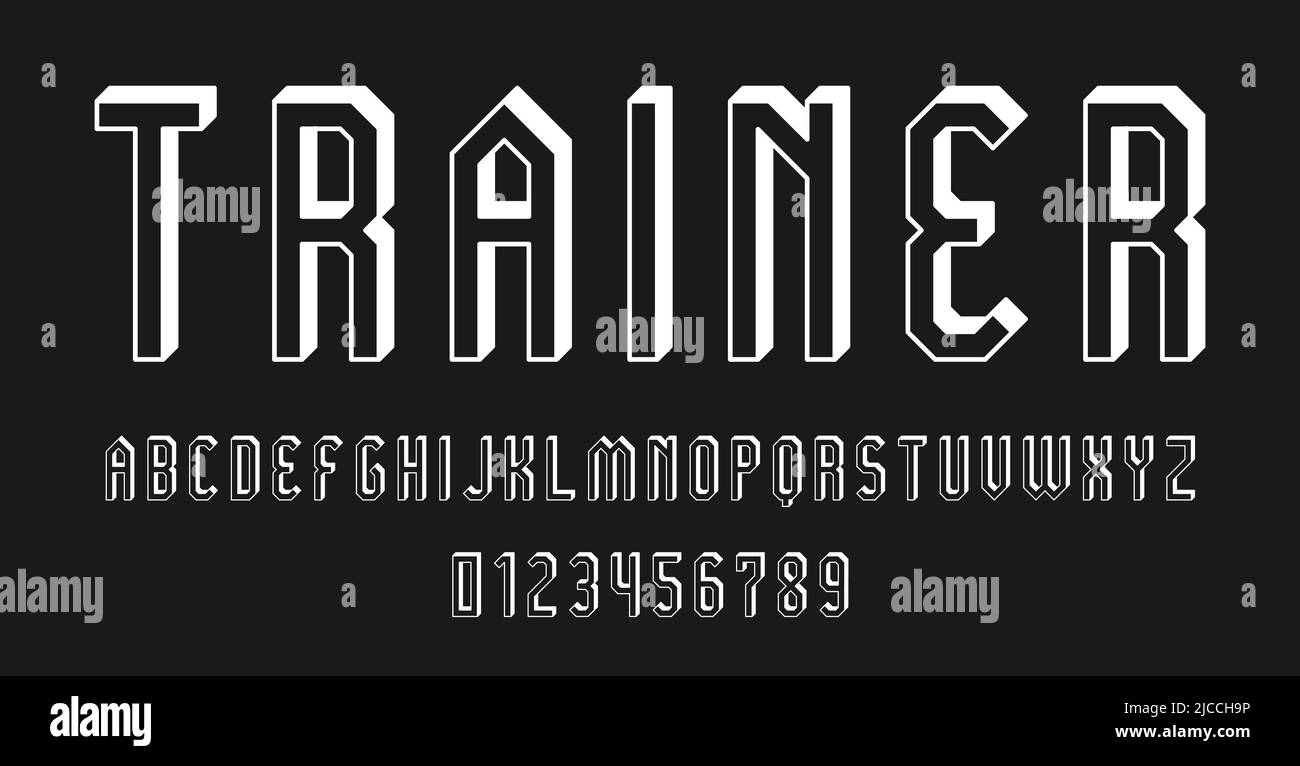 Set of alphabets font letters and numbers modern abstract outline 3D concept design with lines vector illustration Stock Vector
