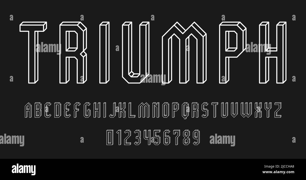 Set of alphabets font letters and numbers modern abstract outline 3D concept design with lines vector illustration Stock Vector