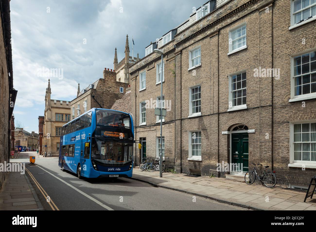 Double decker bus in Cambridge city centre, England. Stock Photo