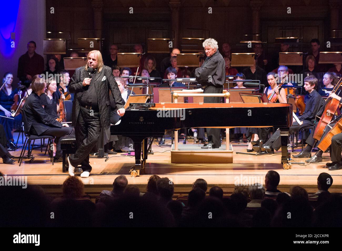 Rick Wakeman, in concert as part Chelsea Arts Festival at the Cadogan Hall. Rick is accompanied  by the Orion Orchestra and the English Chamber Choir Stock Photo
