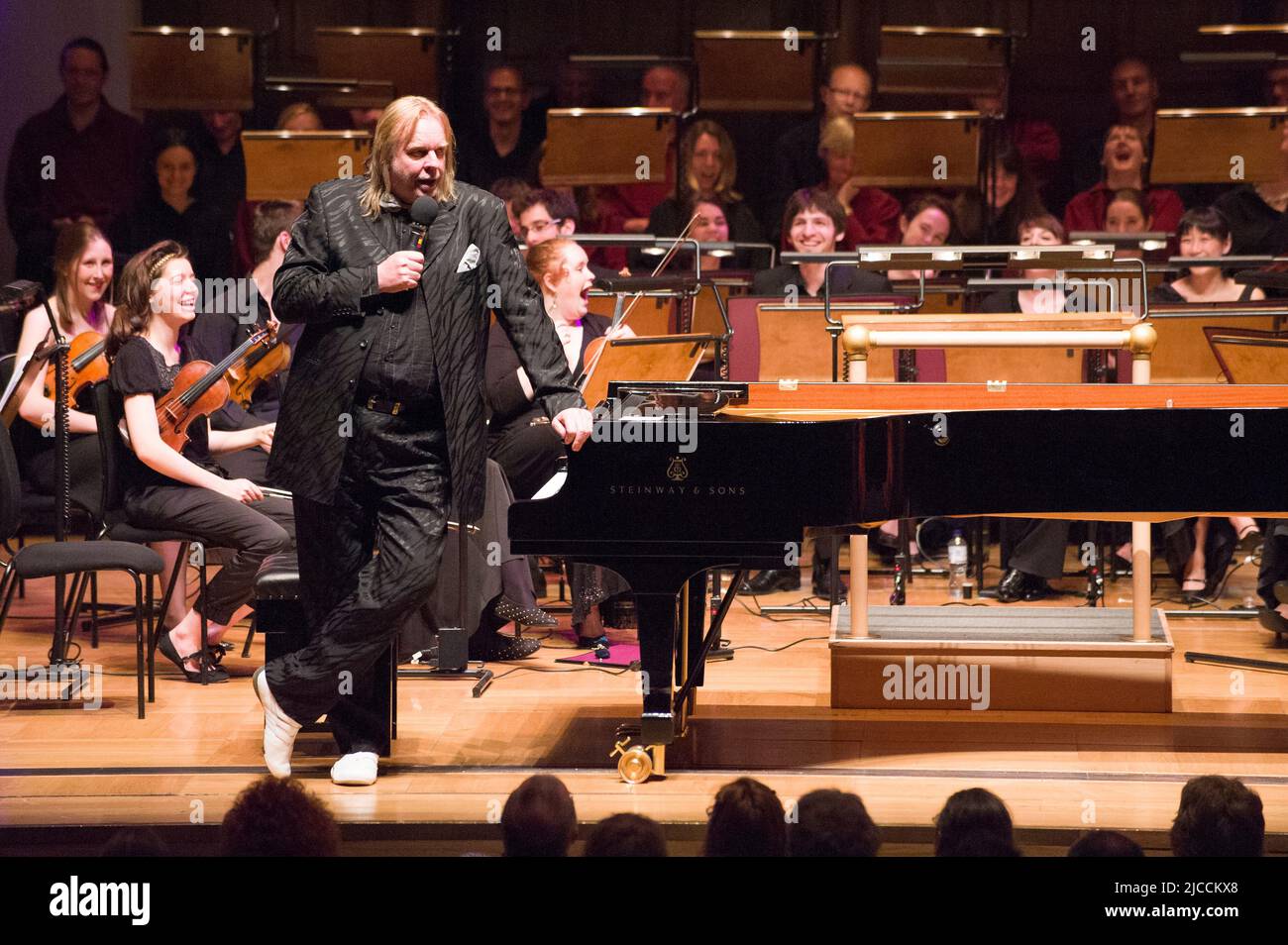 Rick Wakeman, in concert as part Chelsea Arts Festival at the Cadogan Hall. Rick is accompanied  by the Orion Orchestra and the English Chamber Choir Stock Photo