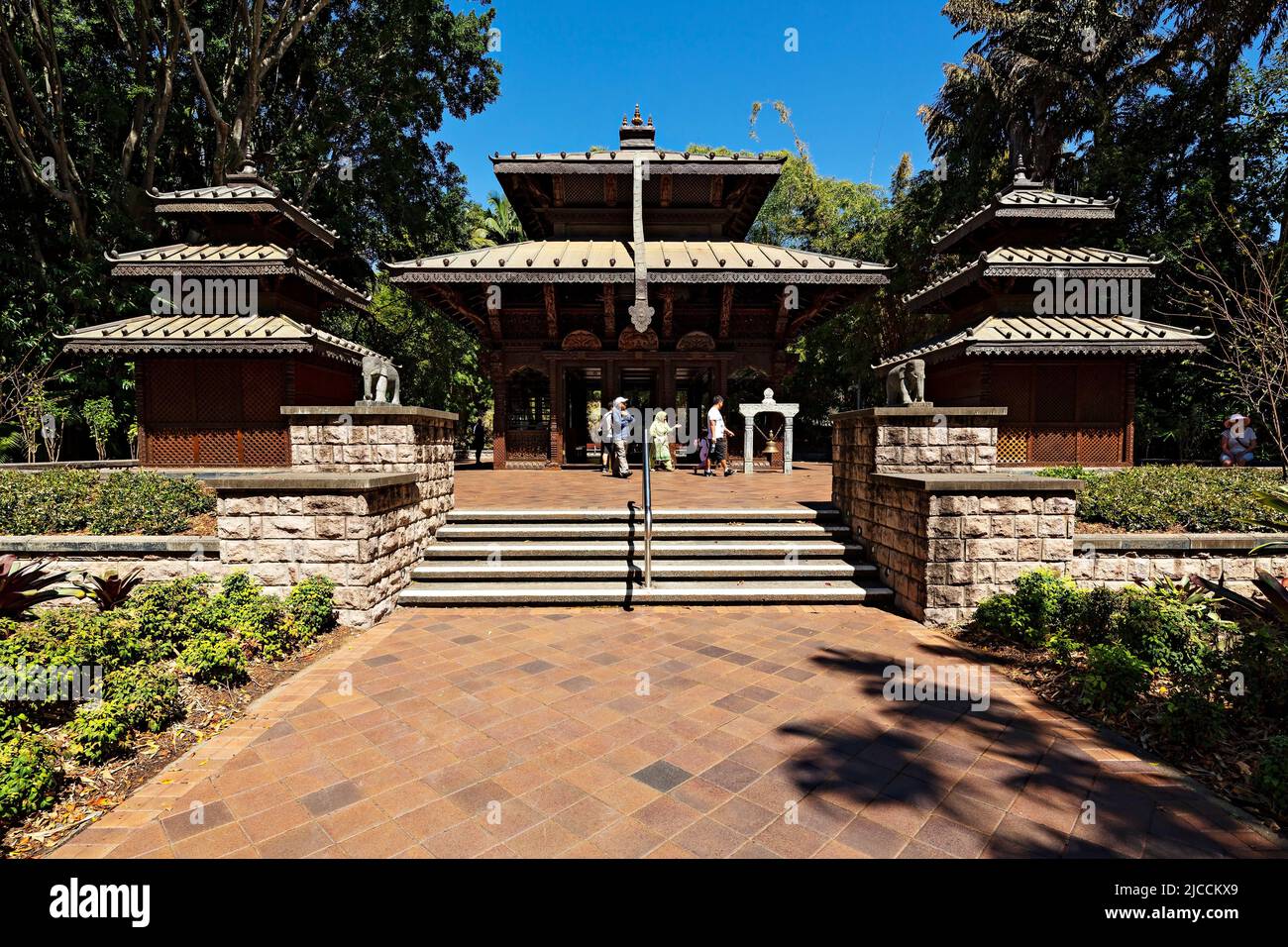 Brisbane Australia /  Tourists visit the Nepalese Peace Pagoda in South Bank Parklands. Stock Photo