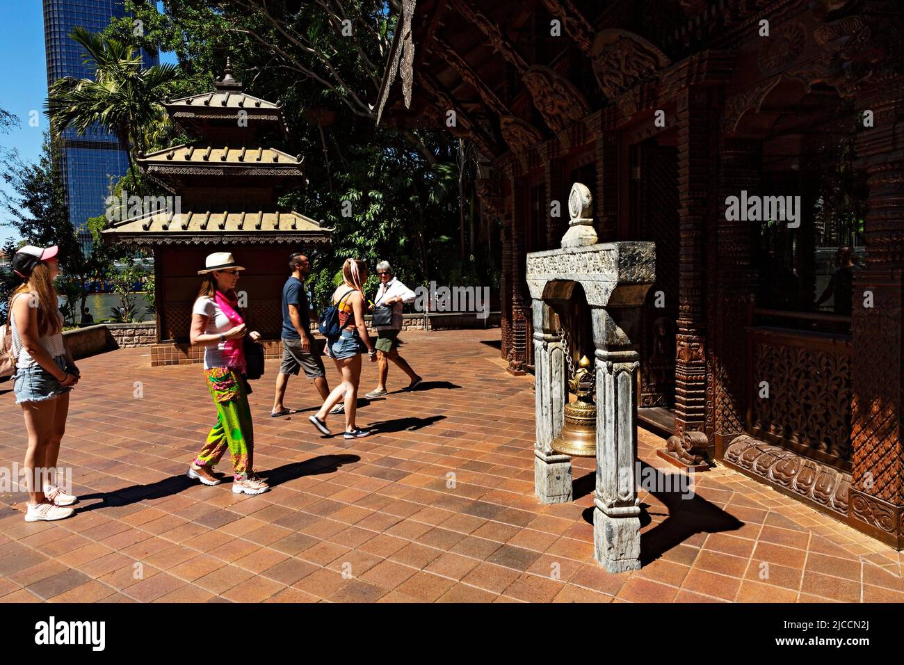 Brisbane Australia /  Tourists visit the Nepalese Peace Pagoda in South Bank Parklands. Stock Photo
