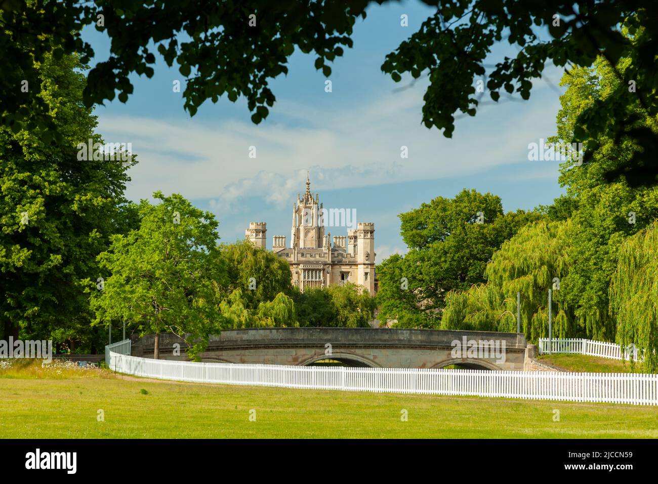 Spring afternoon in Cambridge, England. St John's College in the distance. Stock Photo
