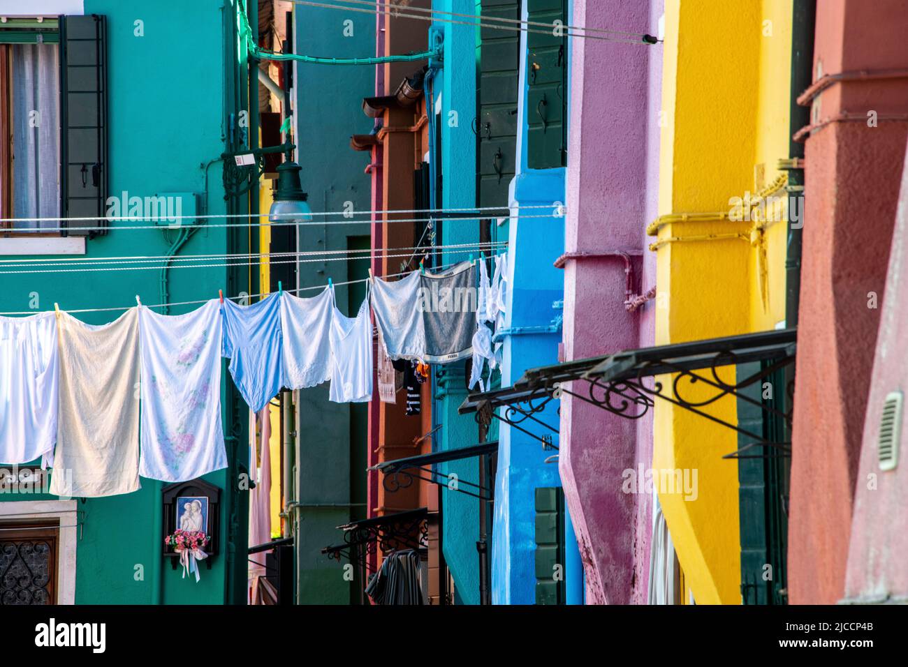Detail view of a residential area in various bold colors Stock Photo