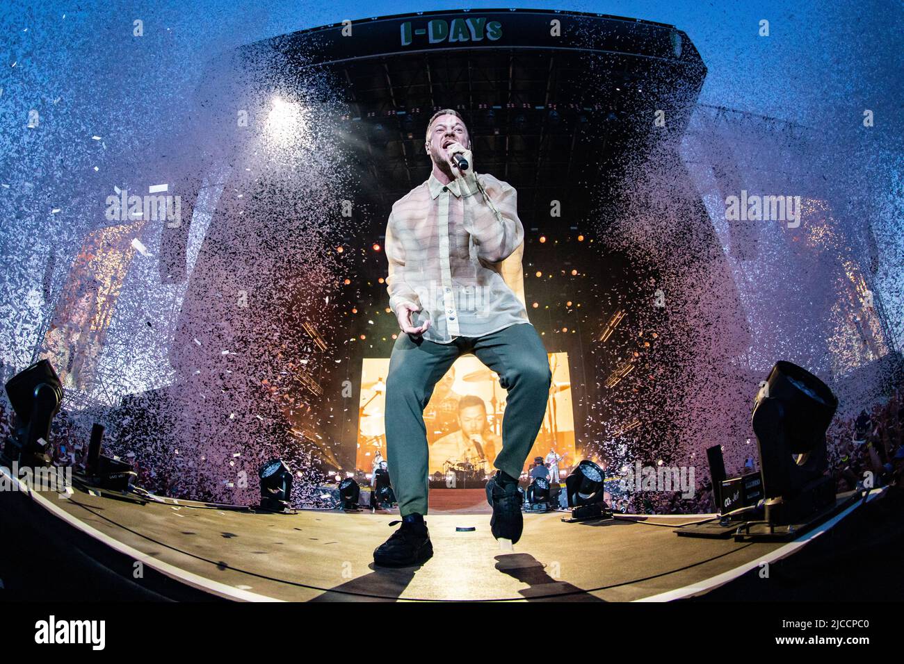 Milan Italy. 11 June 2022. TheAmerican pop rock band IMAGINE DRAGONS  performs live on stage at Ippodromo SNAI La Maura during the 'I-Days Festival 2022'. Stock Photo