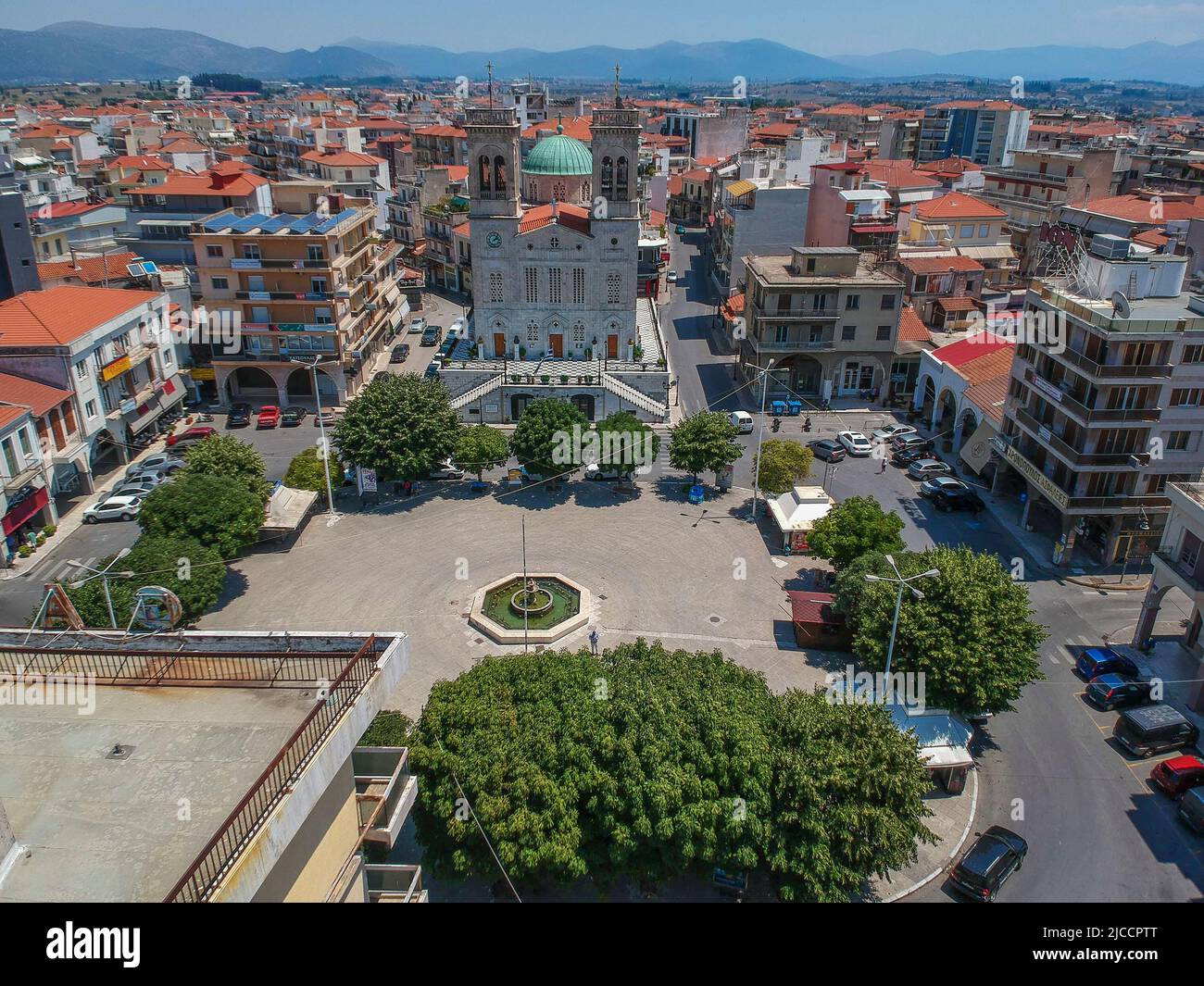 Aerial view over the Metropolitan Church of St. Basil and the central  square of Tripoli town in Arcadia, Greece, Europe Stock Photo - Alamy
