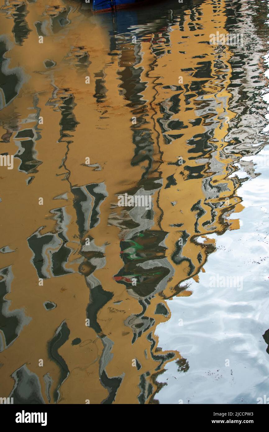 Abstract art because of the mirroring in various colors on the water Stock Photo