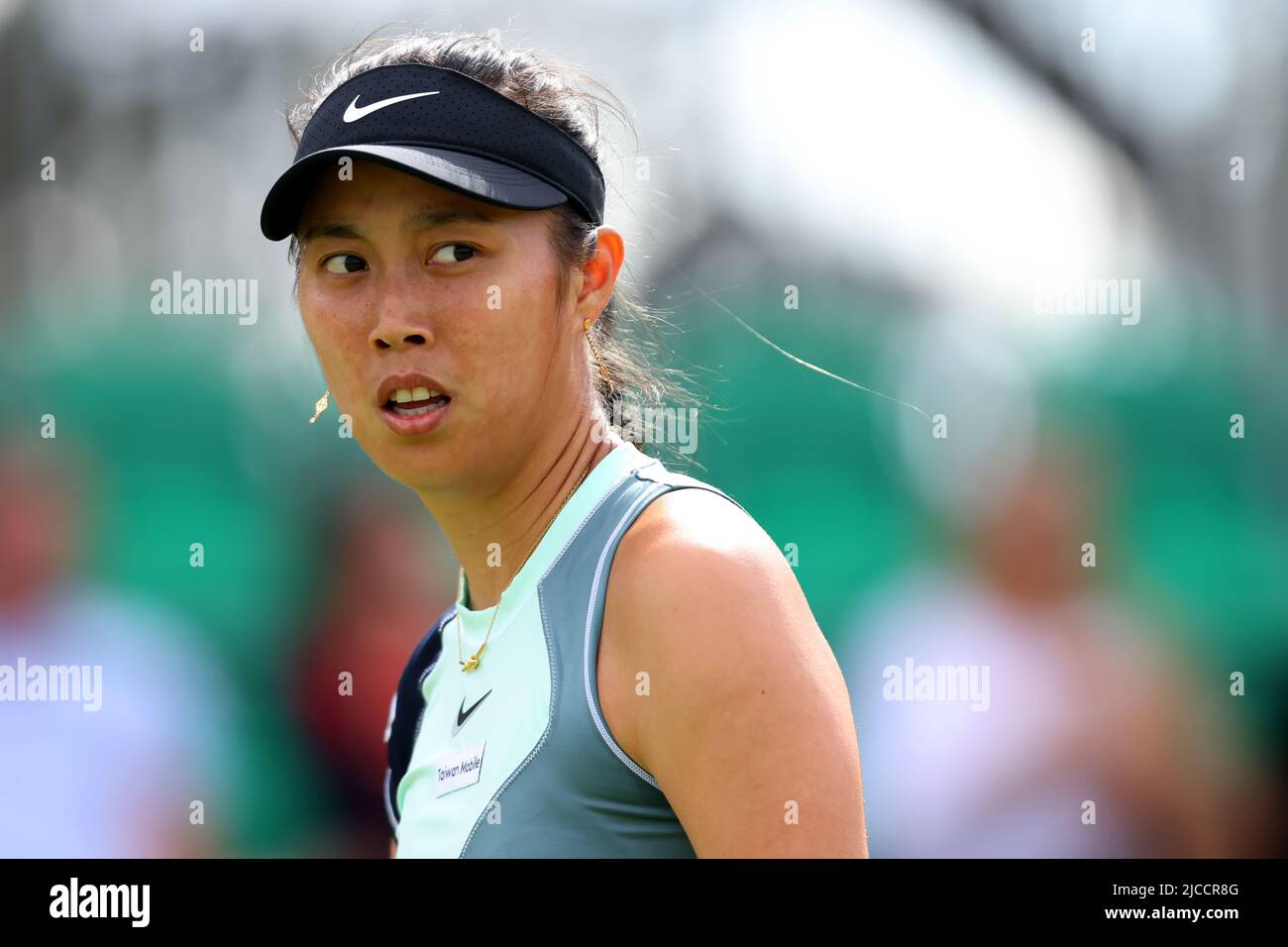 11th June 2022; Nottingham Tennis Centre, Nottingham, England: Rothesay Open Nottingham Lawn Tennis tournament; Hao-Ching Chan looks towards her coach during the women doubles semi finals Stock Photo