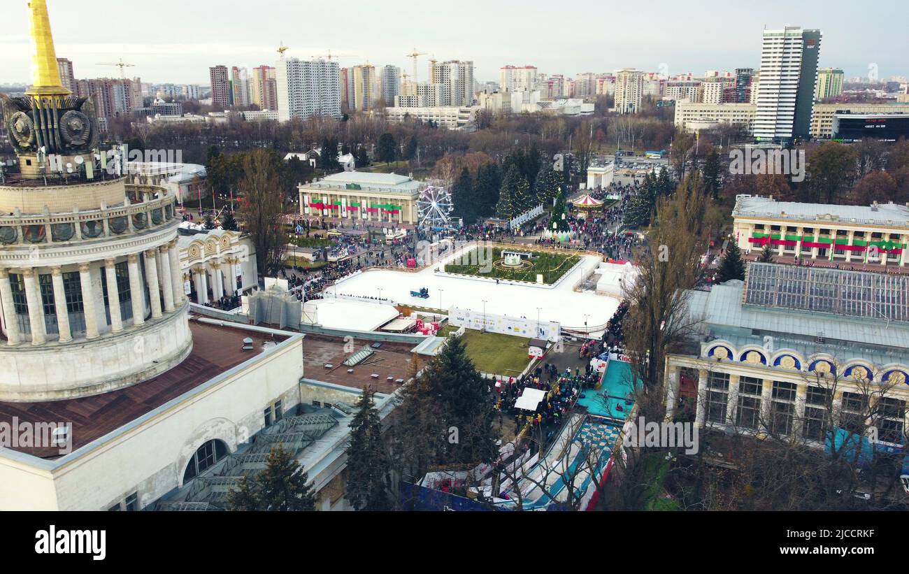 Kiev, Ukraine, January 2, 2022:-Aerial panoramic view cityscape urban ...