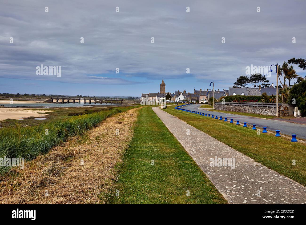 Image of Port Bail, Normandy, France with walk, bridge and church. Stock Photo