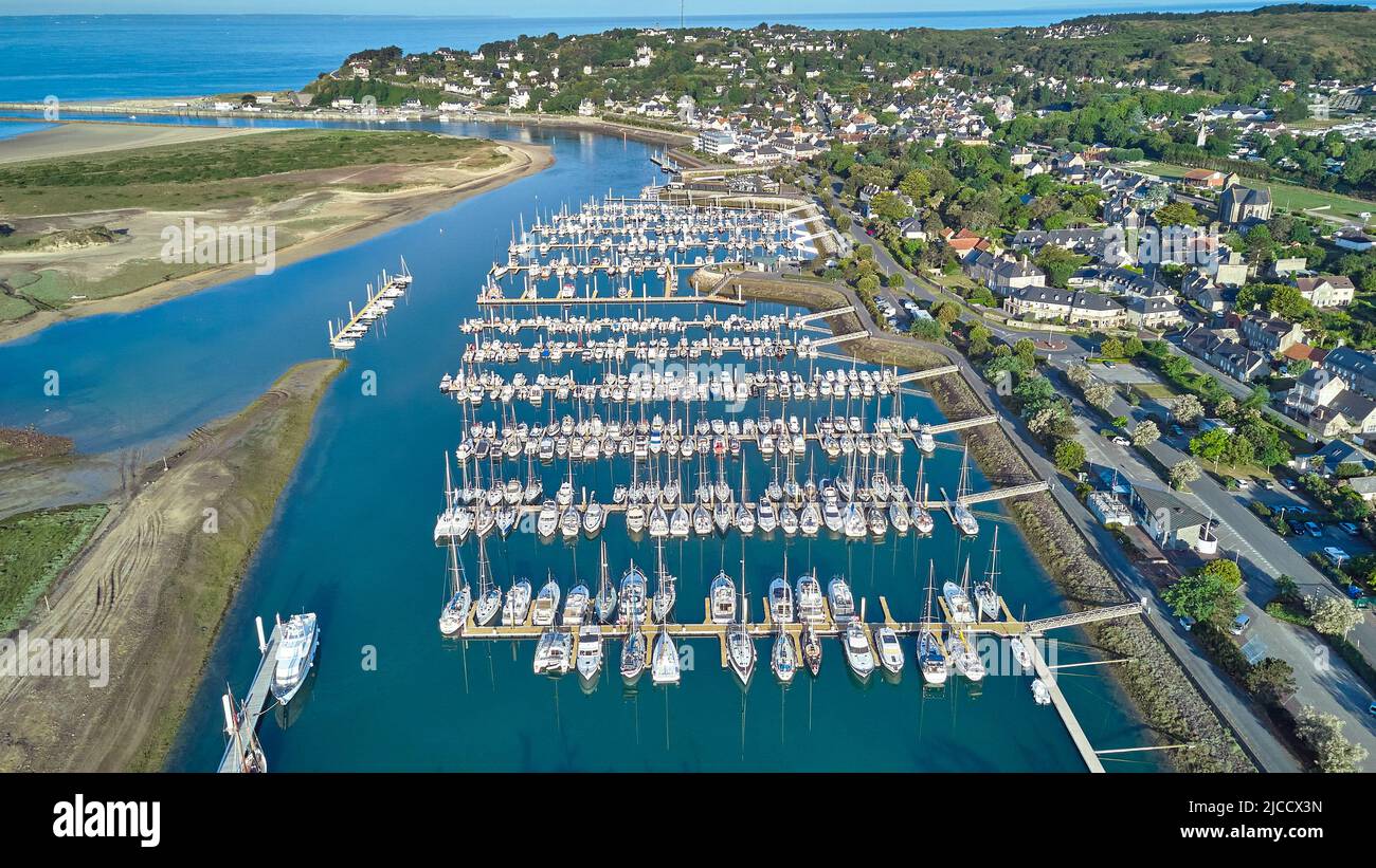 Aerial image of Carteret Village and Marina Stock Photo