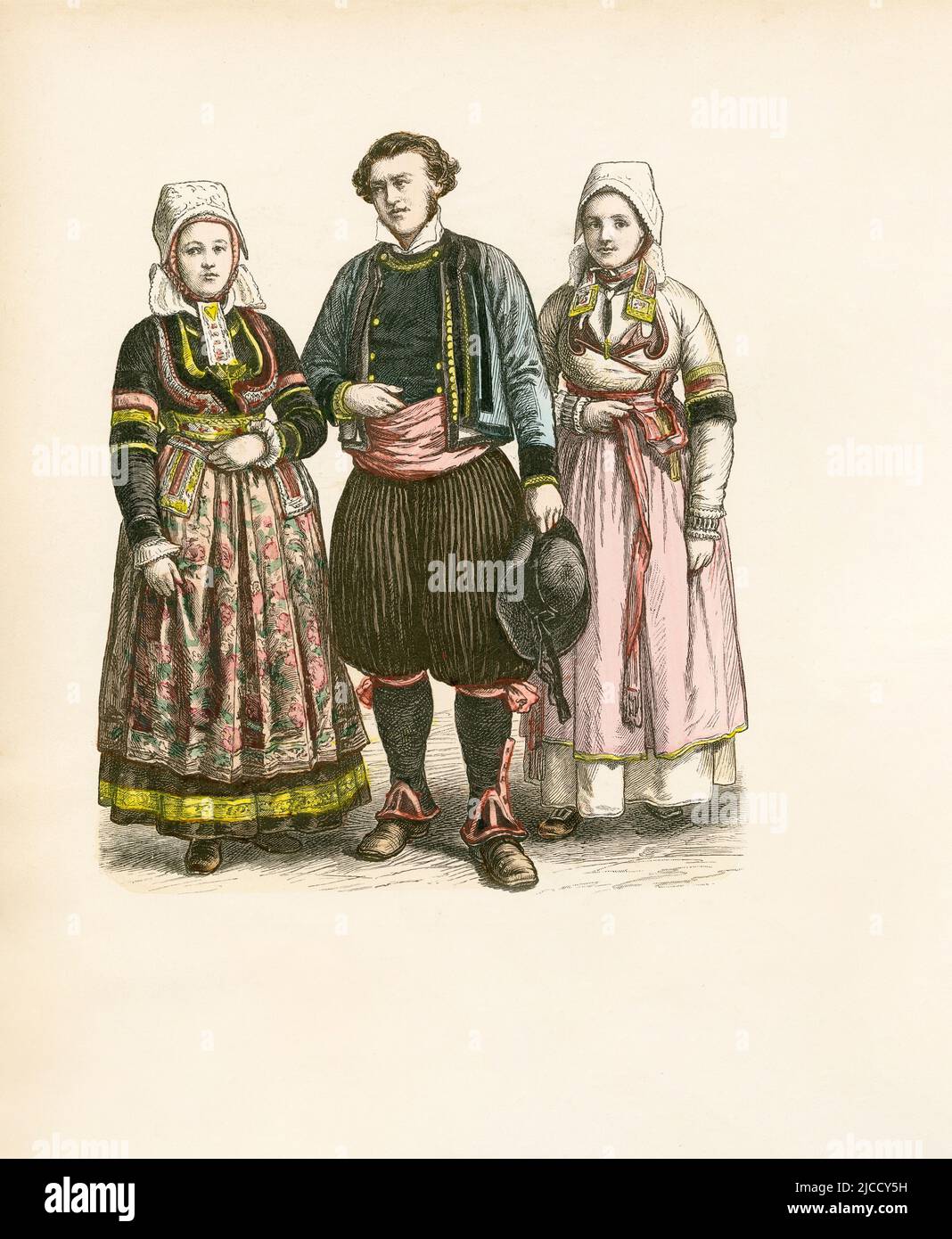 French Folk Dress, Brittany, late 19th Century, Illustration, The History of Costume, Braun & Schneider, Munich, Germany, 1861-1880 Stock Photo