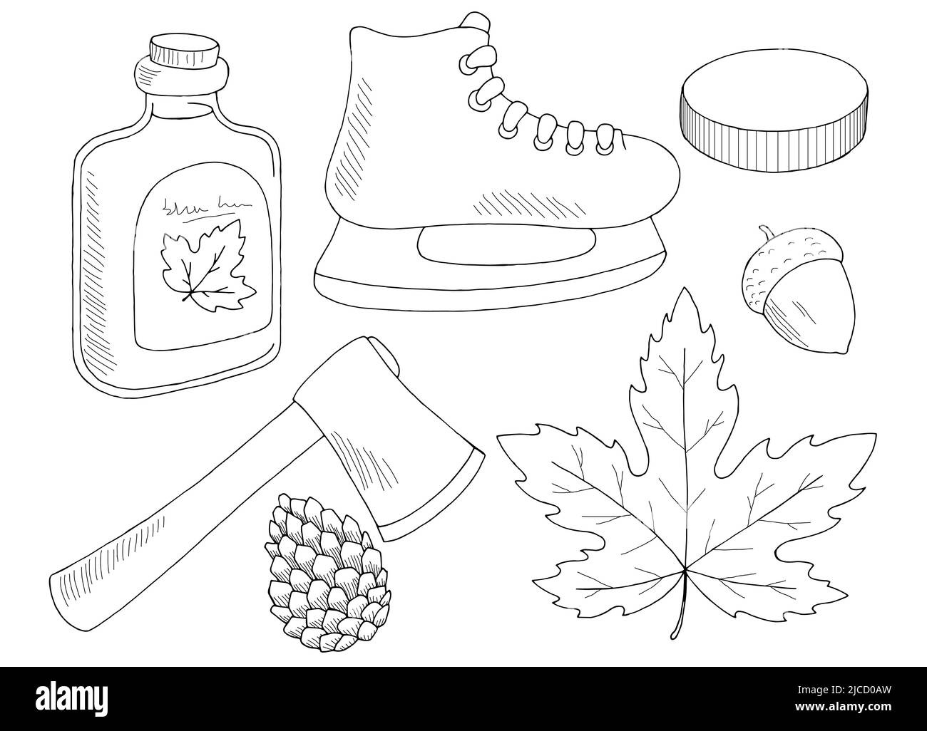 Canada set black white isolated sketch illustration vector Stock Vector
