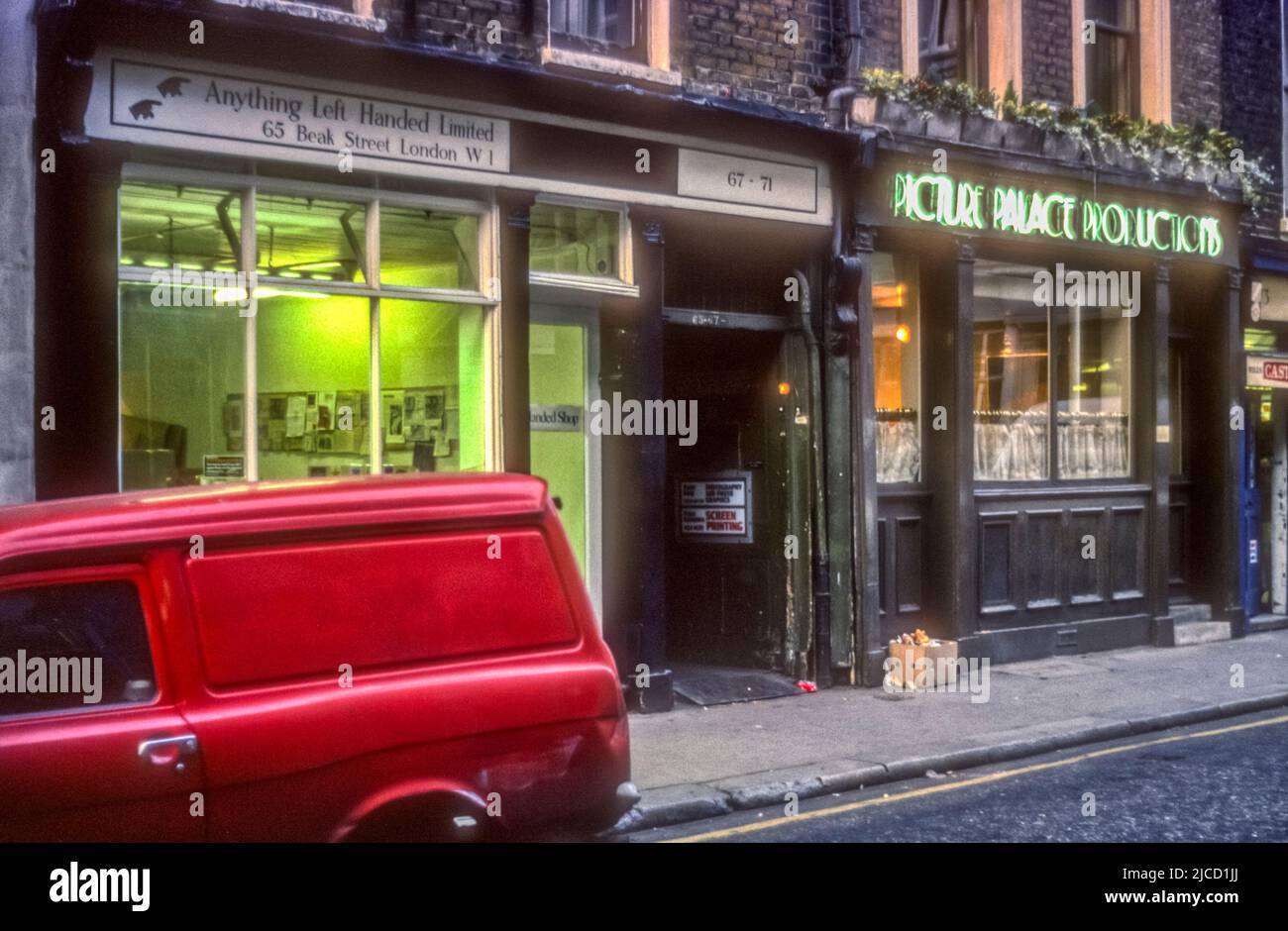 1970s archive image of Anything Left Handed Limited and Picture Palace Productions in Beak Street, Soho, London. Stock Photo