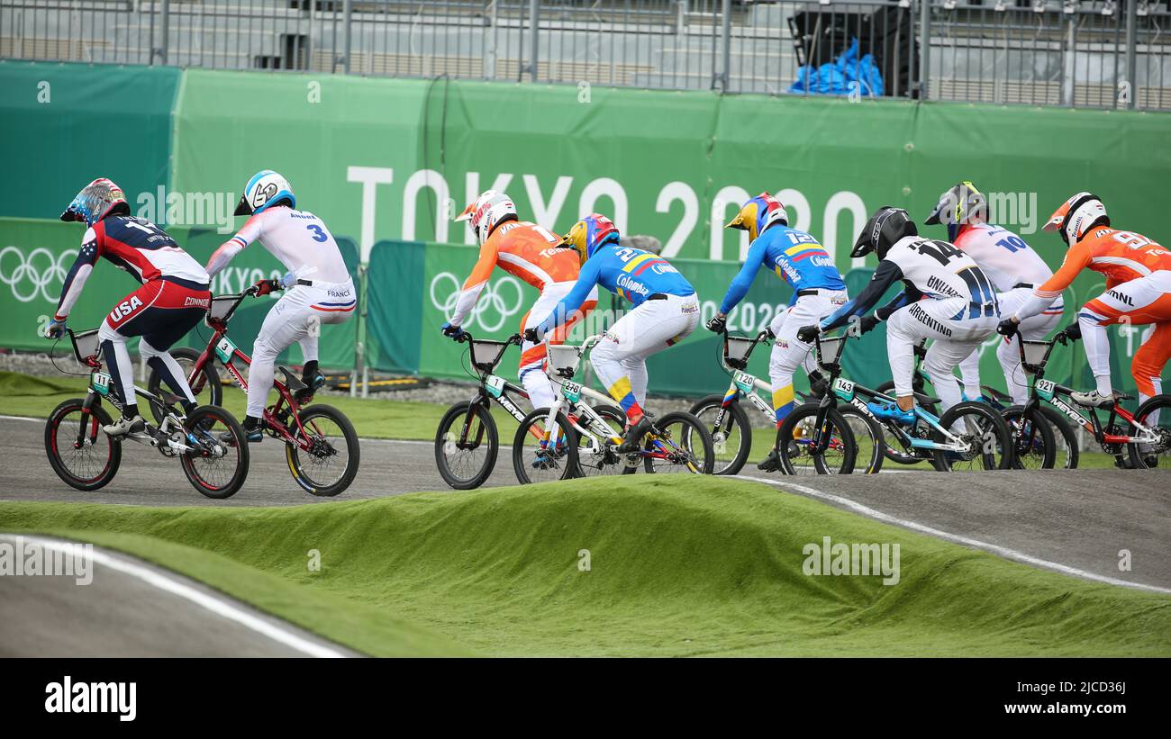JULY 30th, 2021 - TOKYO, JAPAN: riders in action during the Cycling BMX ...
