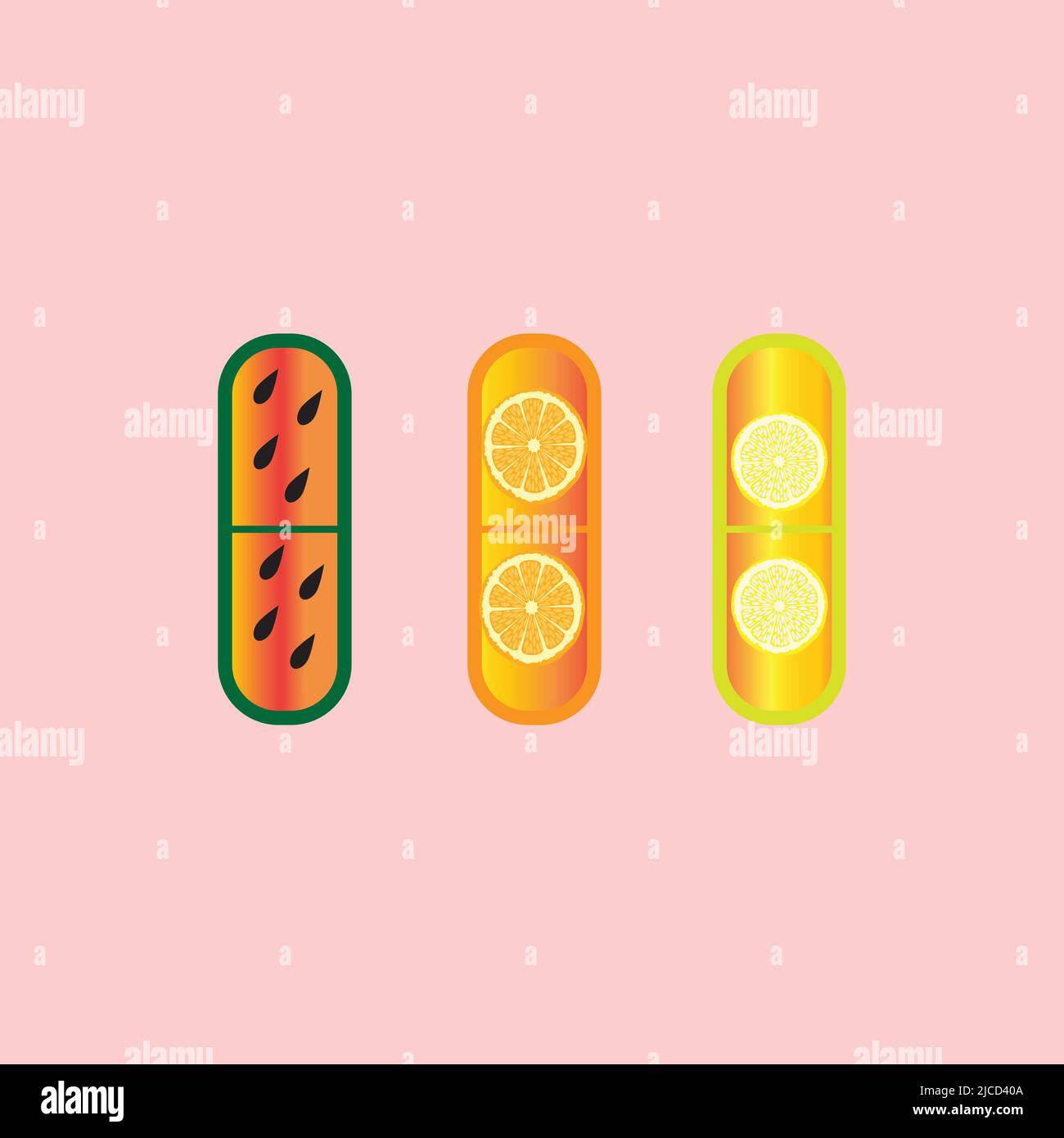 Capsules with fruits like water melon, orange and lemon Stock Vector