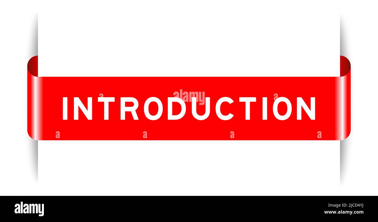 Red color inserted label banner with word introduction on white ...
