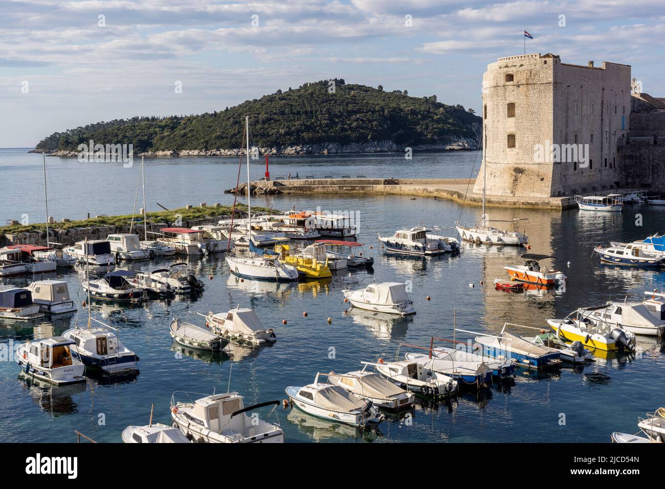 Harbor and Fort St John, Dubrovnik, Croatia Stock Photo