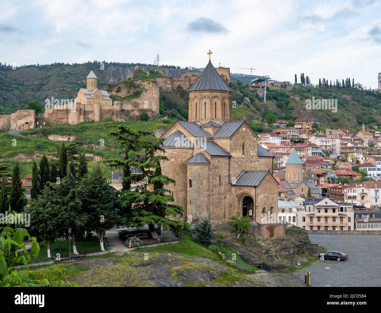 The Metekhi Church at the center of Tbilisi, capital of the Republic of ...