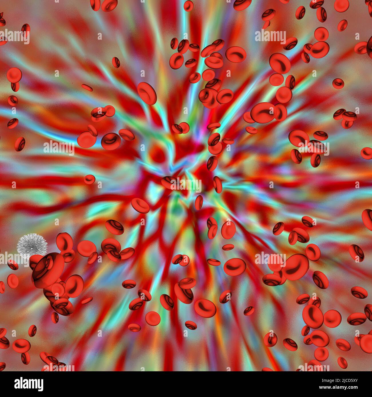 Red Blood cells with virus cells. 3D rendering Stock Photo
