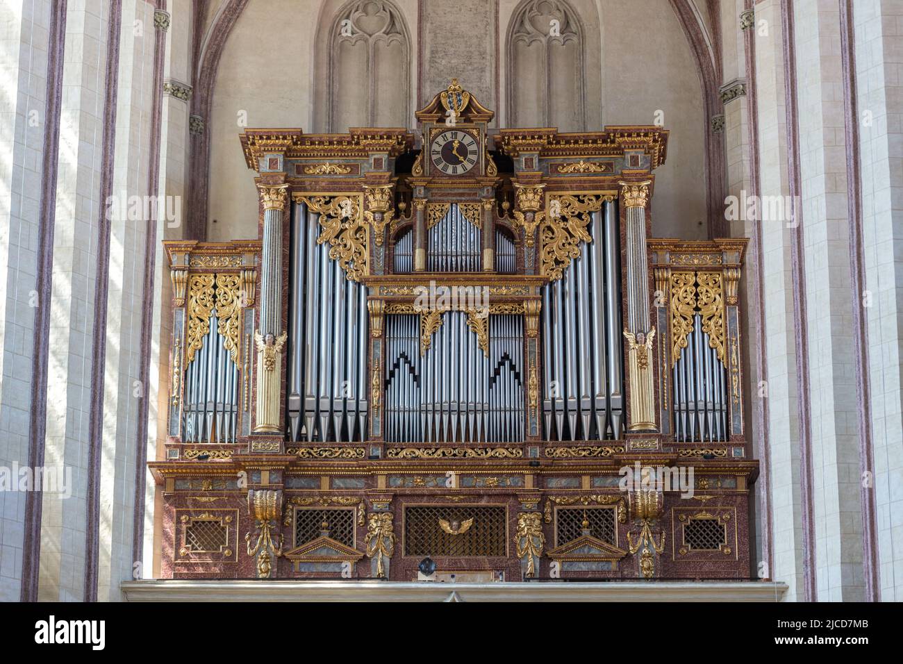 Landshut, Germany - Aug 14, 2021: Organ inside basilica St. Martin. Stock Photo