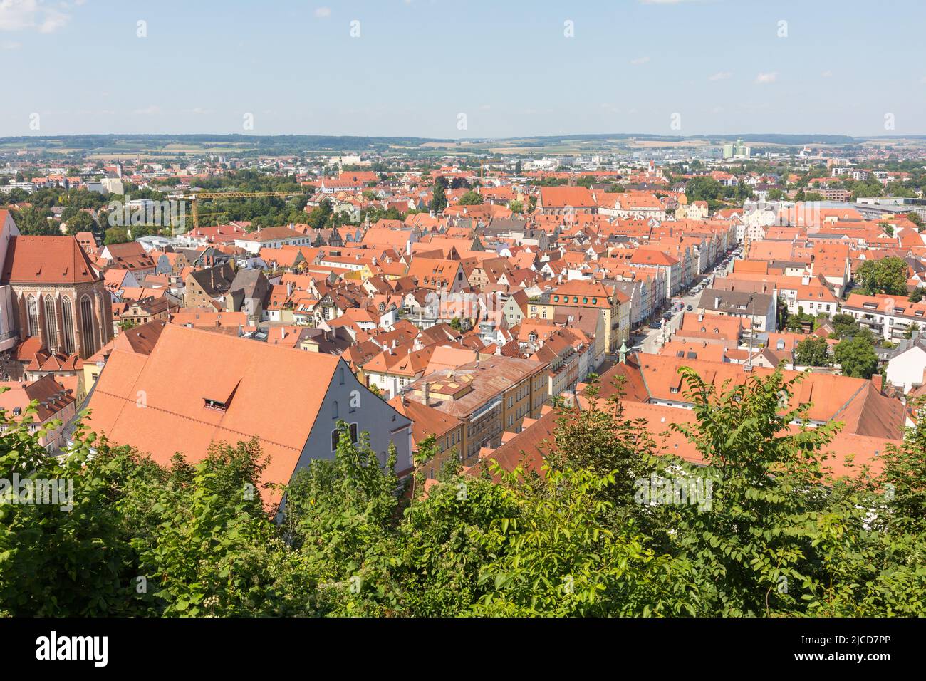 Landshut, Germany - Aug 14, 2021: High angle view on the old town of Landshut. Stock Photo