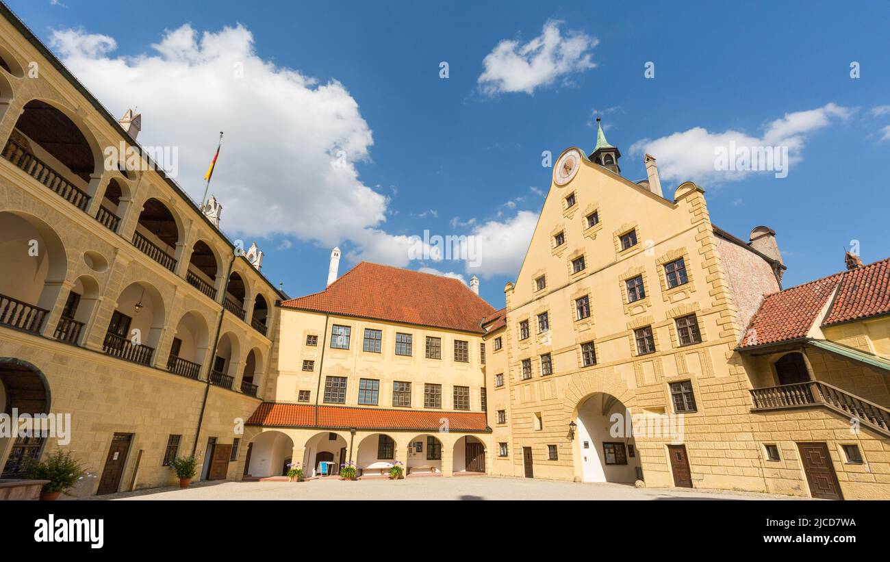 Landshut, Germany - Aug 14, 2021: Inner courtyard of Trausnitz castle. Stock Photo