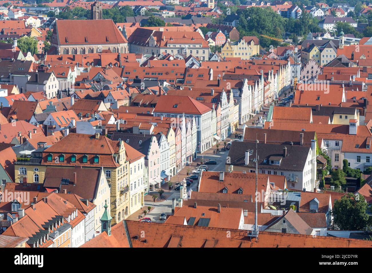 Landshut, Germany - Aug 15, 2021: High angle view of the Altstadt (old town) of Landshut. Stock Photo