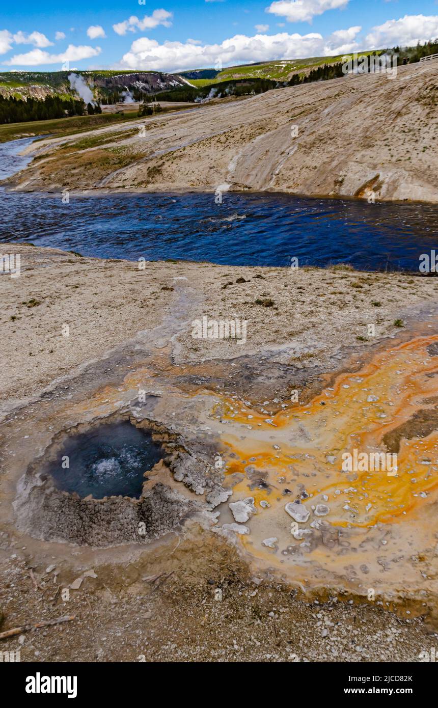 Boiling water bubbler Geyser. Active geyser with major eruptions. Yellowstone NP, Wyoming, USA Stock Photo