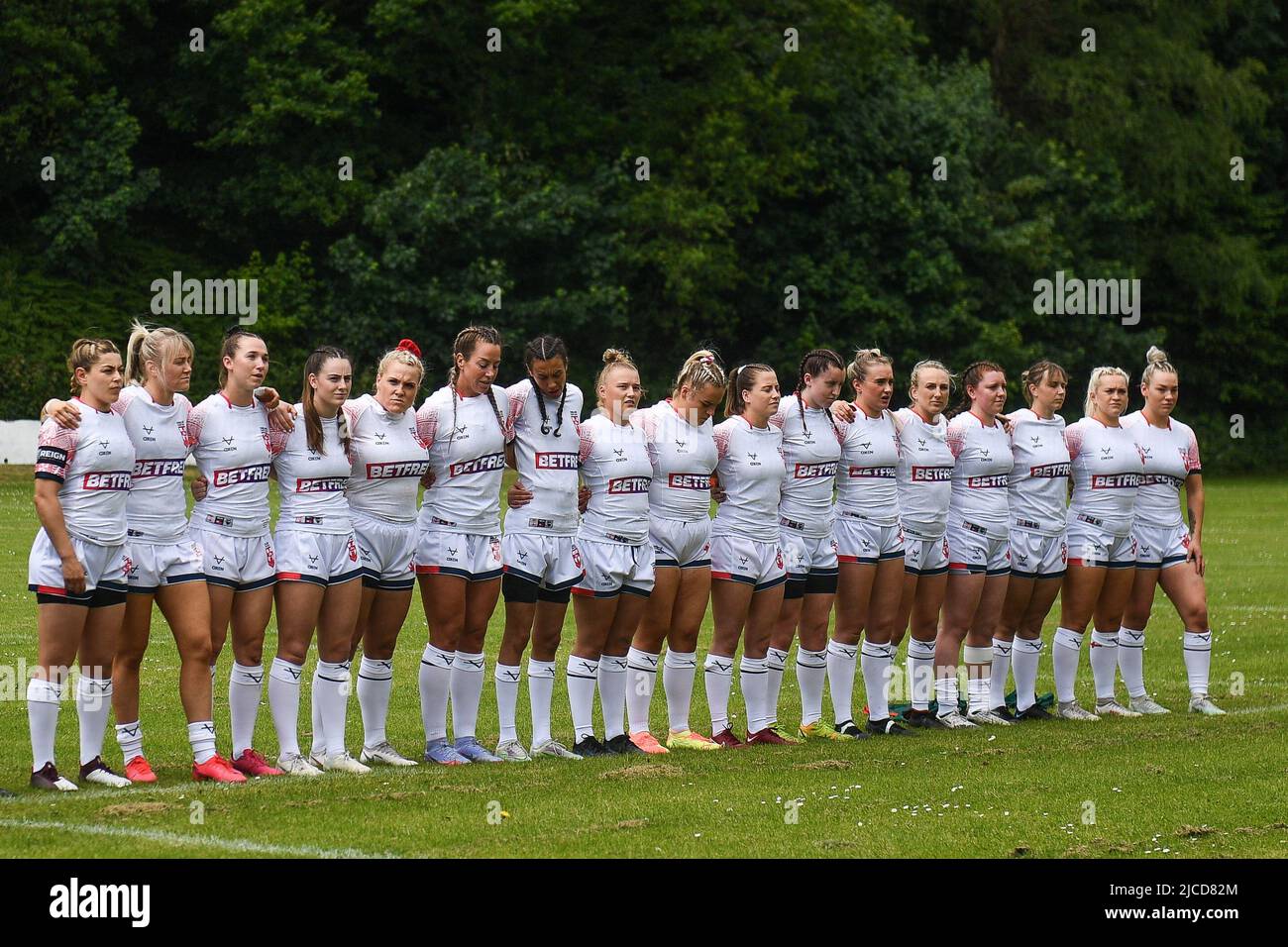 The england women line up for the national anthems hires stock