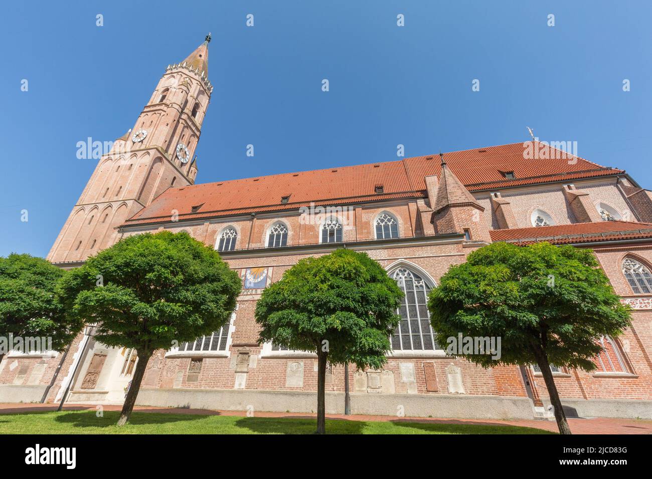 Landshut, Germany - Aug 15, 2021: View on St. Jodok. Finest brick architecture. Stock Photo