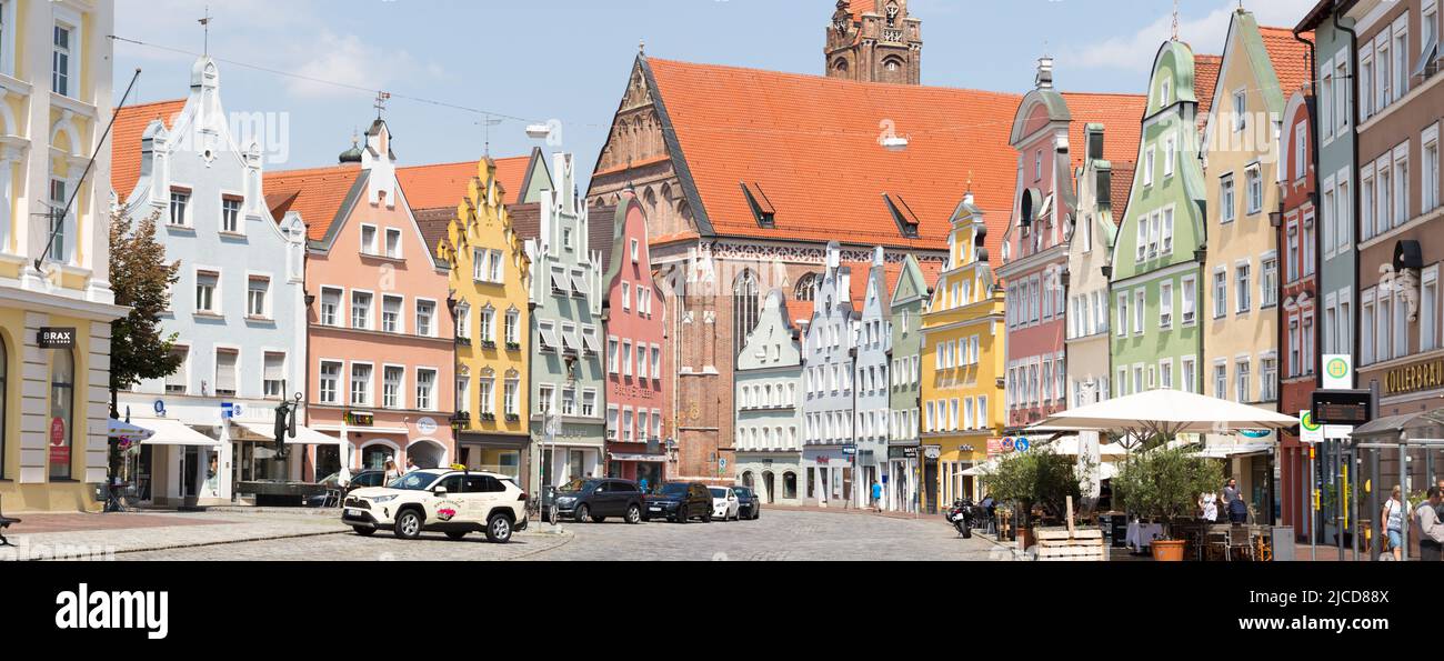 Landshut, Germany - Aug 15, 2021: Panorama of the Altstadt (old town) of Landshut. Stock Photo