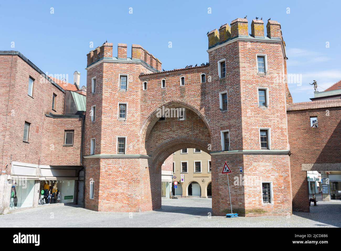 Landshut, Germany - Aug 15, 2021: View on the Ländtor, a historical city gate. Stock Photo