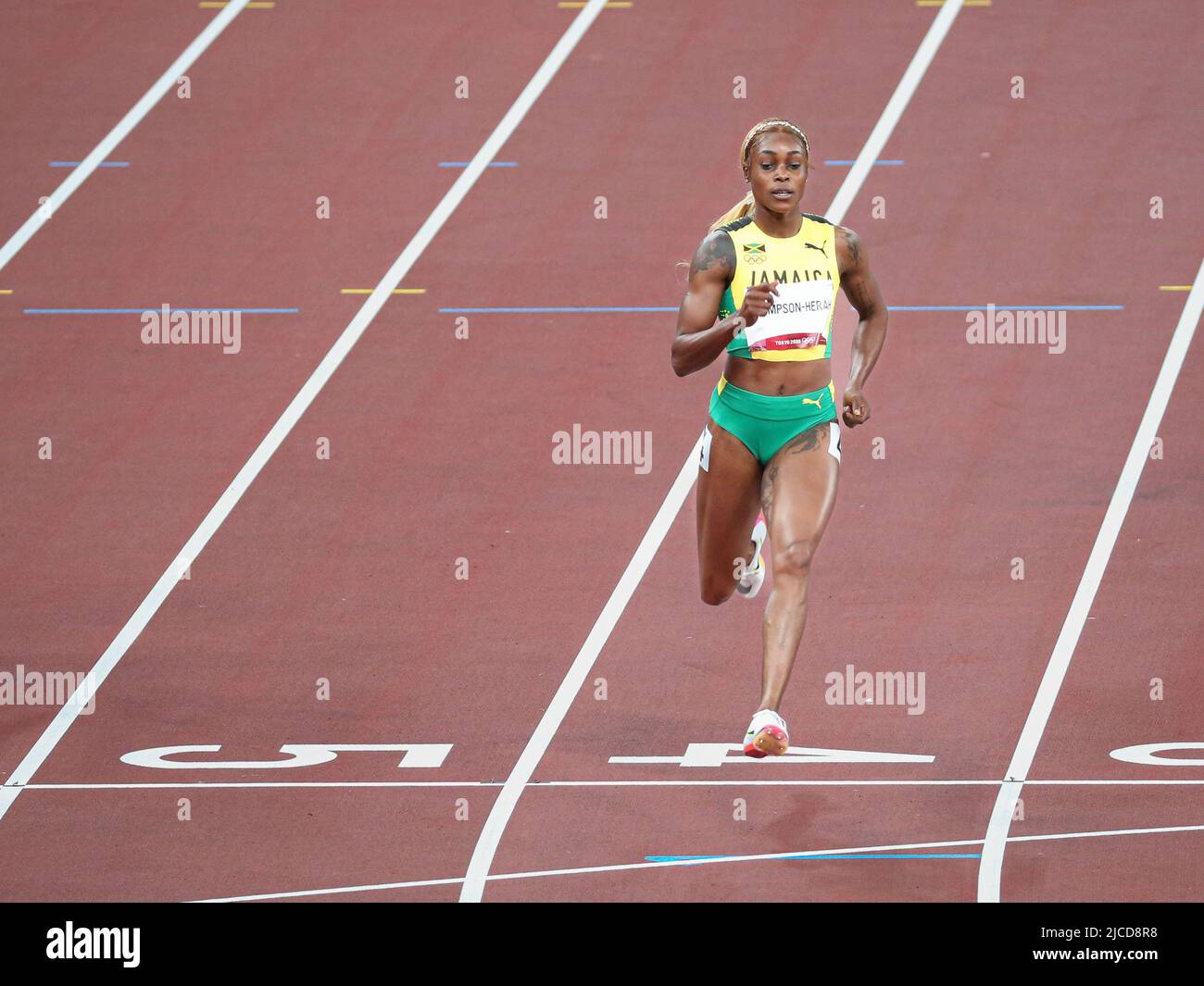 JULY 31st, 2021 - TOKYO, JAPAN: Elaine Thompson-Herah of Jamaica in action during the Women's 100m Semi-Finals at the Tokyo 2020 Olympic Games (Photo: Stock Photo