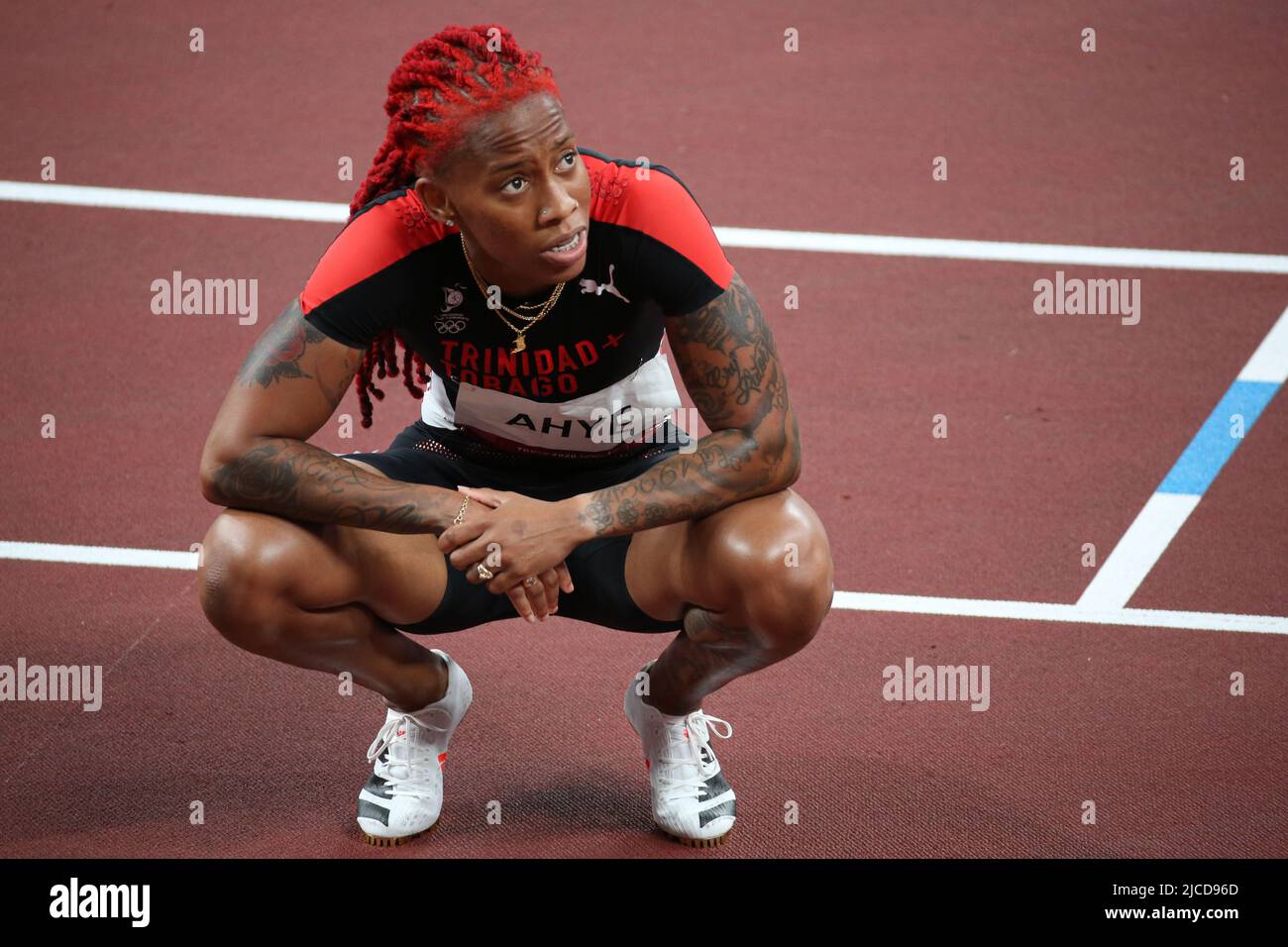 JULY 31st, 2021 - TOKYO, JAPAN: Michelle-Lee Ahye of Trinidad and Tobago is third in 11.00 in the Women's 100m Semi-Final 2 at the Tokyo 2020 Olympic Stock Photo