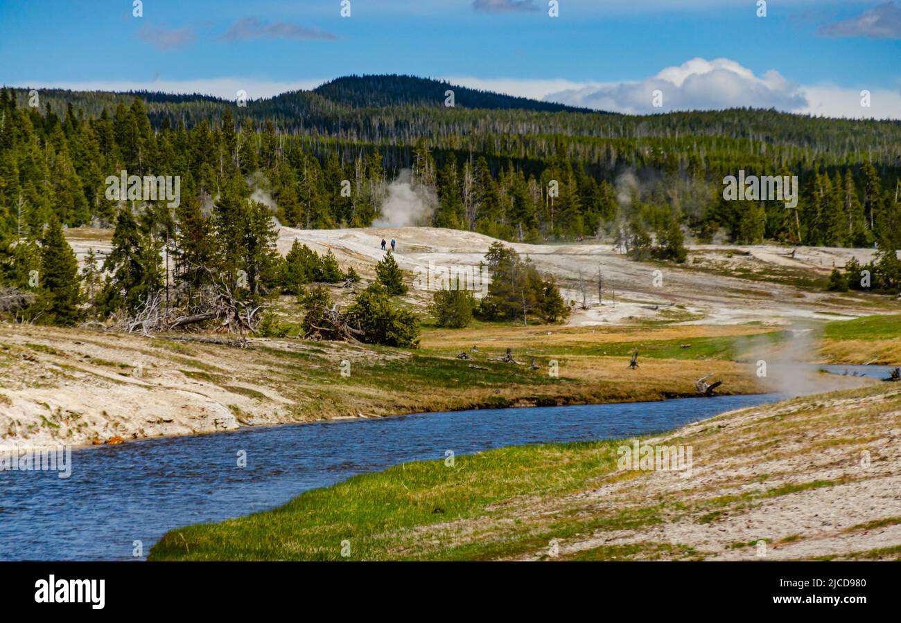 River with warm water in the valley of the Yellowstone National Park, Wyoming USA Stock Photo