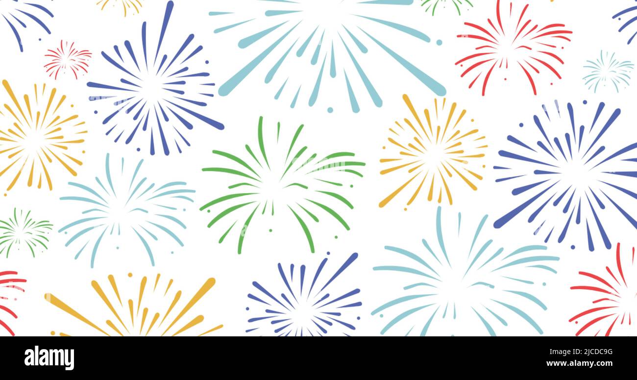 Image of exploding colourful fireworks scrolling on white background ...