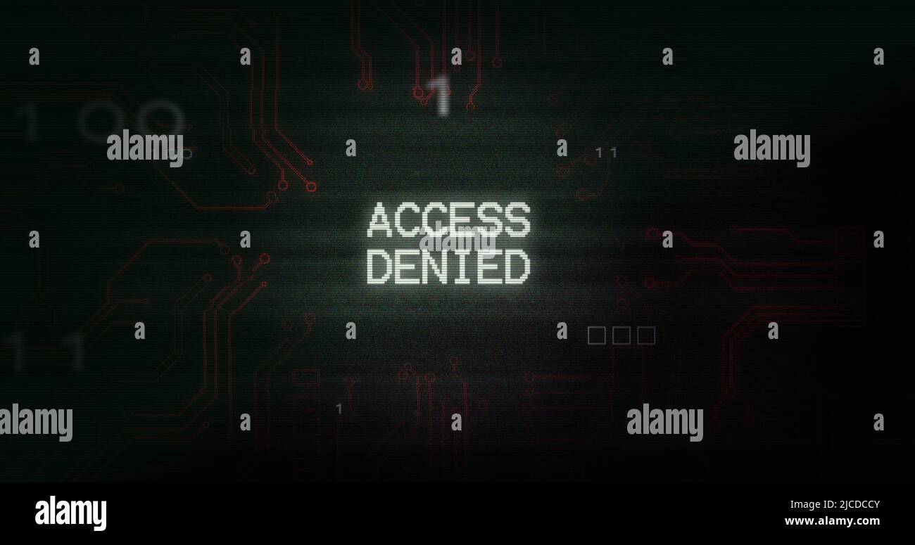 Image of interference over access denied text, data processing and computer circuit board Stock Photo