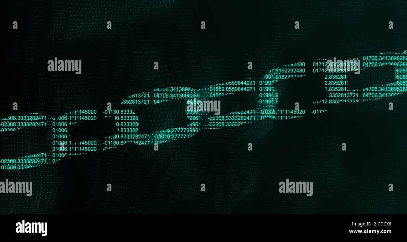 Image of data processing forming chain over black background Stock Photo