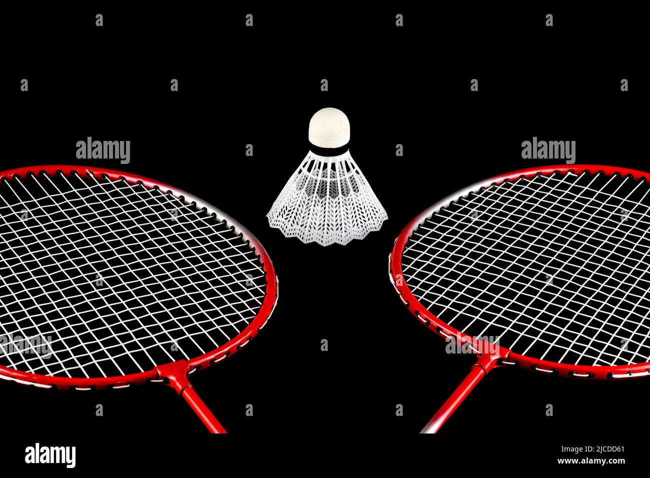 Badminton sports equipment isolated against a black background Stock ...