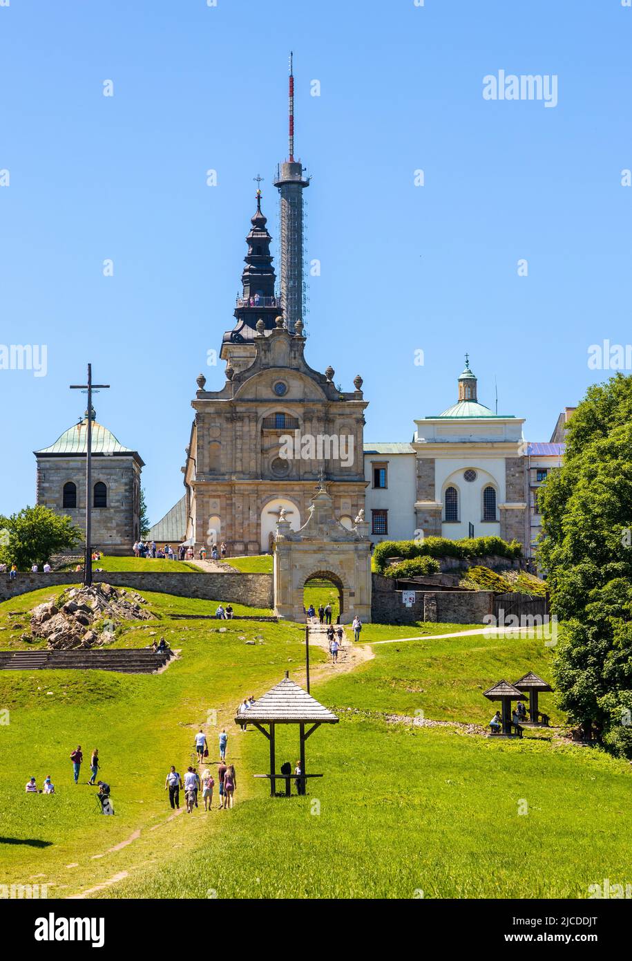 Swiety Krzyz, Poland - June 5, 2022: Lysa Gora, Swiety Krzyz mount hilltop with medieval Benedictive Abbey and pilgrimage sanctuary in Swietokrzyskie Stock Photo